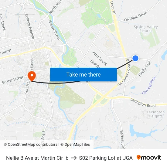 Nellie B Ave at Martin Cir Ib to S02 Parking Lot at UGA map