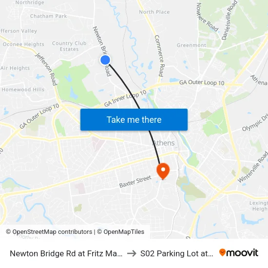 Newton Bridge Rd at Fritz Mar Ln Ib to S02 Parking Lot at UGA map
