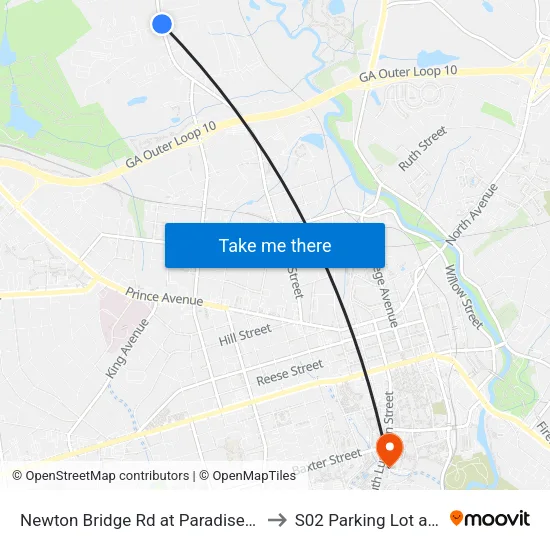Newton Bridge Rd at Paradise Blvd Ob to S02 Parking Lot at UGA map