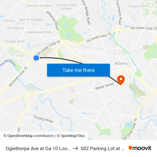 Oglethorpe Ave at Ga 10 Loop Ob to S02 Parking Lot at UGA map