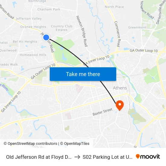 Old Jefferson Rd at Floyd Dr Ib to S02 Parking Lot at UGA map