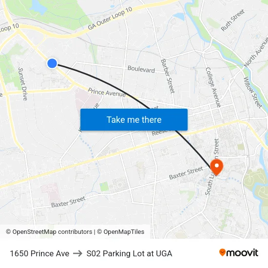 1650 Prince Ave to S02 Parking Lot at UGA map
