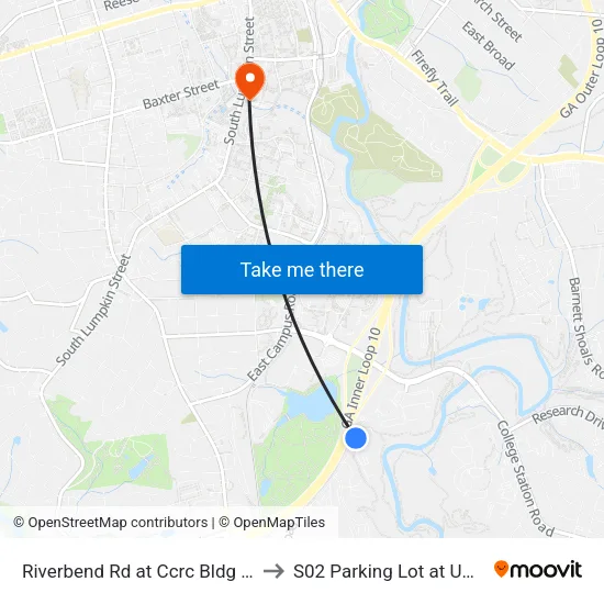 Riverbend Rd at Ccrc Bldg Ib to S02 Parking Lot at UGA map