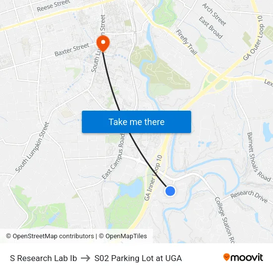 S Research Lab Ib to S02 Parking Lot at UGA map