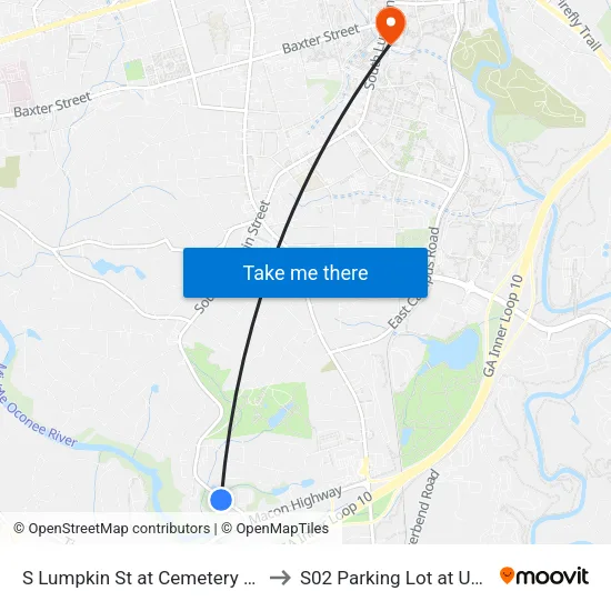S Lumpkin St at Cemetery Ob to S02 Parking Lot at UGA map