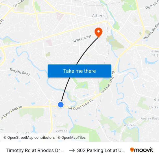 Timothy Rd at Rhodes Dr Ob to S02 Parking Lot at UGA map