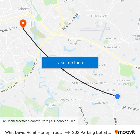 Whit Davis Rd at Honey Tree Dr Ib to S02 Parking Lot at UGA map