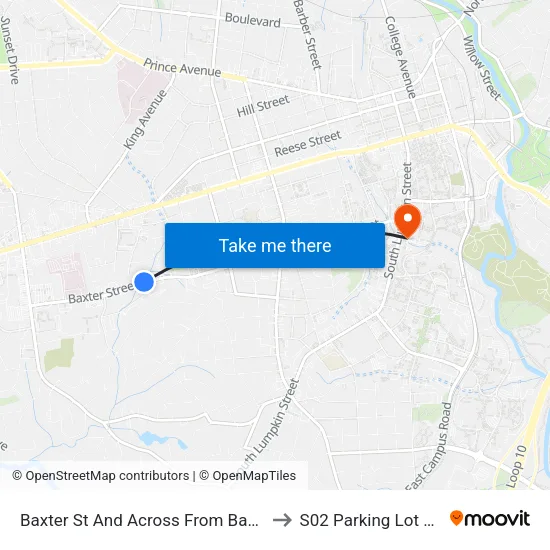 Baxter St And Across From Baxter Dr Ob to S02 Parking Lot at UGA map
