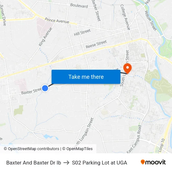 Baxter And Baxter Dr Ib to S02 Parking Lot at UGA map