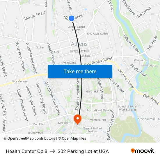 Health Center Ob 8 to S02 Parking Lot at UGA map