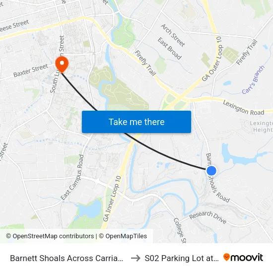 Barnett Shoals Across Carriage Ln Ib to S02 Parking Lot at UGA map
