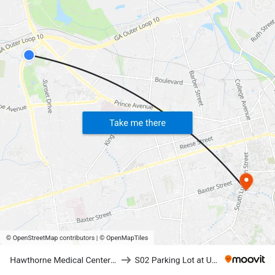 Hawthorne Medical Center Ib to S02 Parking Lot at UGA map