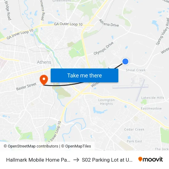 Hallmark Mobile Home Park to S02 Parking Lot at UGA map