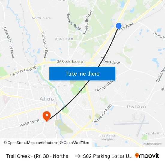 Trail Creek - (Rt. 30 - Northside) to S02 Parking Lot at UGA map