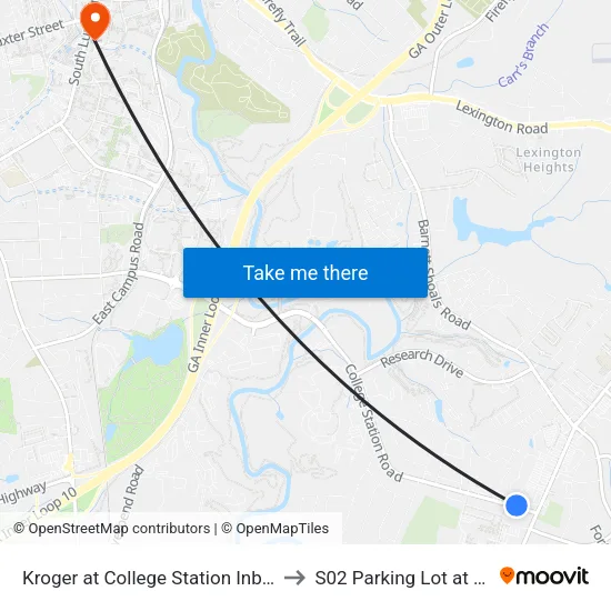 Kroger at College Station Inbound to S02 Parking Lot at UGA map