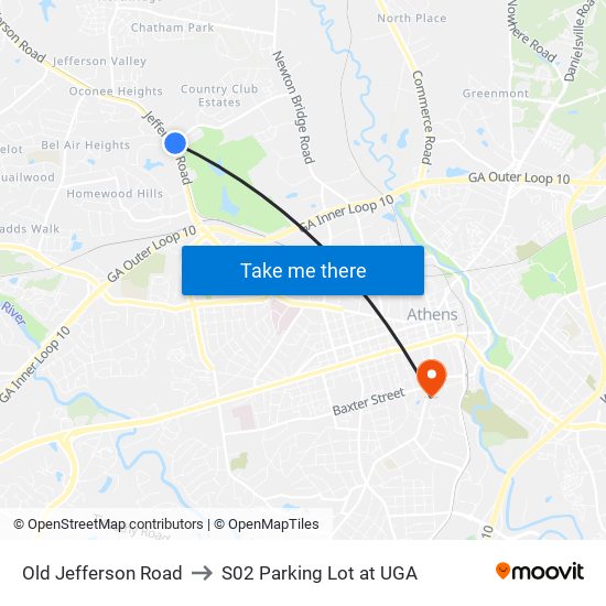 Old Jefferson Road to S02 Parking Lot at UGA map