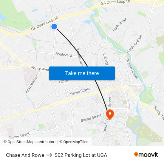 Chase And Rowe to S02 Parking Lot at UGA map