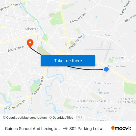 Gaines School And Lexington Ob to S02 Parking Lot at UGA map