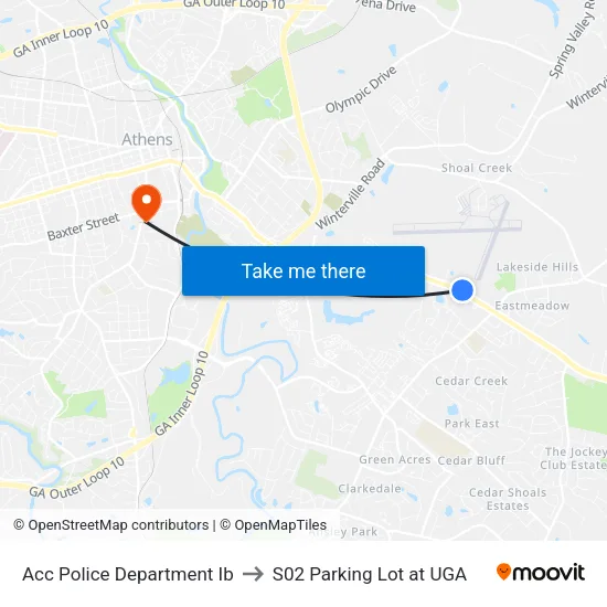 Acc Police Department Ib to S02 Parking Lot at UGA map