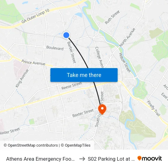 Athens Area Emergency Food Bank to S02 Parking Lot at UGA map