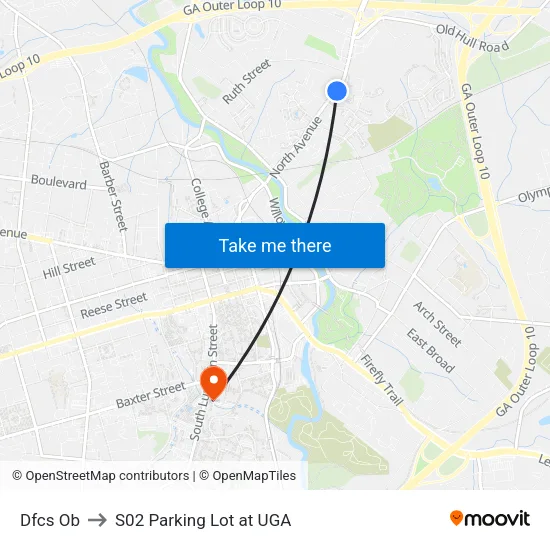 Dfcs Ob to S02 Parking Lot at UGA map
