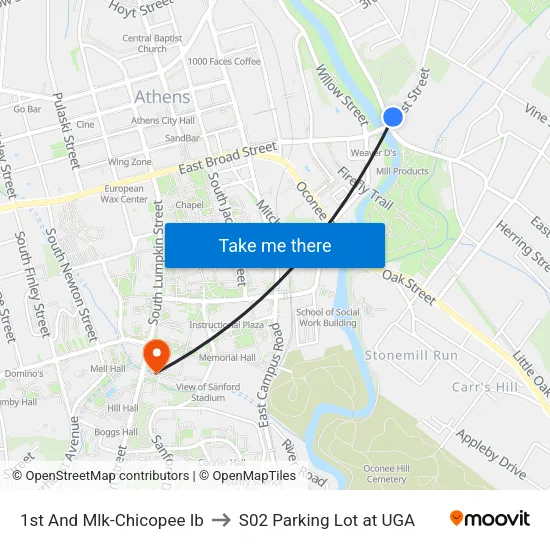 1st And Mlk-Chicopee Ib to S02 Parking Lot at UGA map