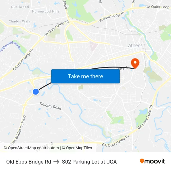 Old Epps Bridge Rd to S02 Parking Lot at UGA map