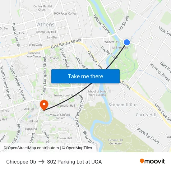 Chicopee Ob to S02 Parking Lot at UGA map