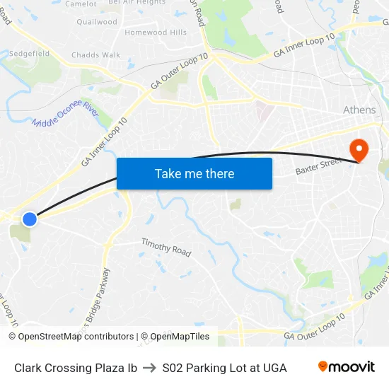 Clark Crossing Plaza Ib to S02 Parking Lot at UGA map