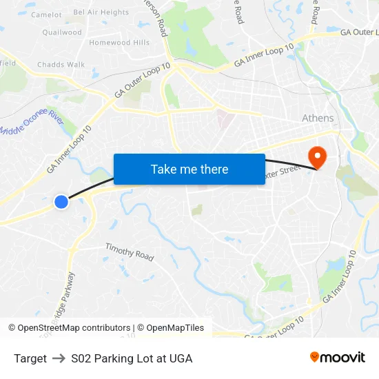 Target to S02 Parking Lot at UGA map