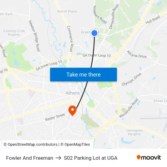 Fowler And Freeman to S02 Parking Lot at UGA map