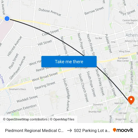 Piedmont Regional Medical Center Ob to S02 Parking Lot at UGA map