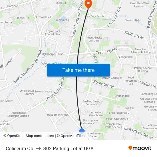 Coliseum Ob to S02 Parking Lot at UGA map