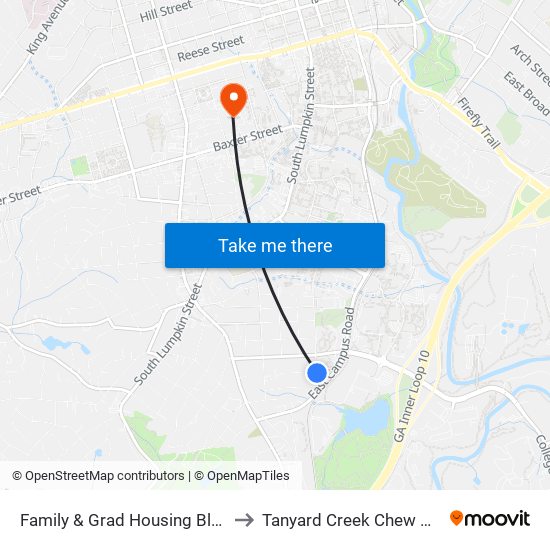 Family & Grad Housing Bldg G to Tanyard Creek Chew Crew map