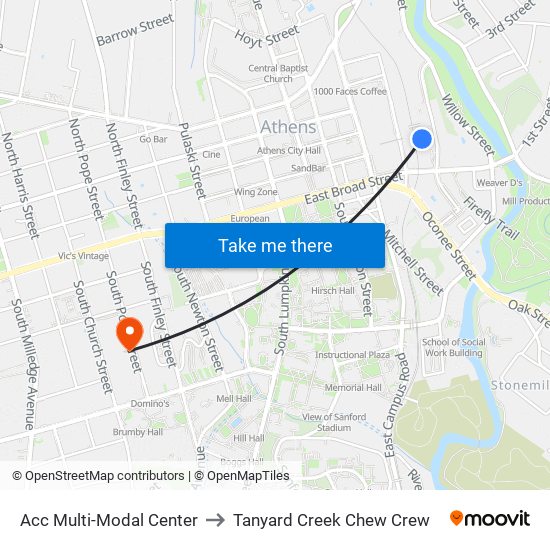 Acc Multi-Modal Center to Tanyard Creek Chew Crew map