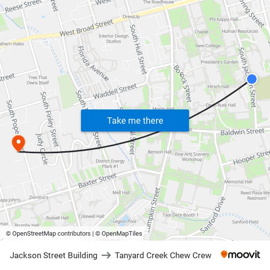 Jackson Street Building to Tanyard Creek Chew Crew map