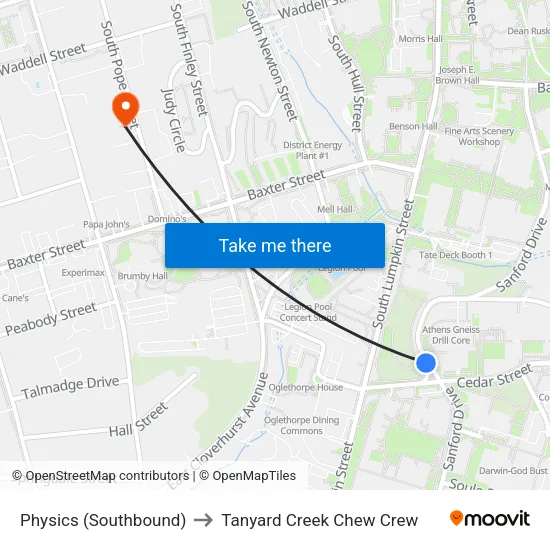 Physics (Southbound) to Tanyard Creek Chew Crew map