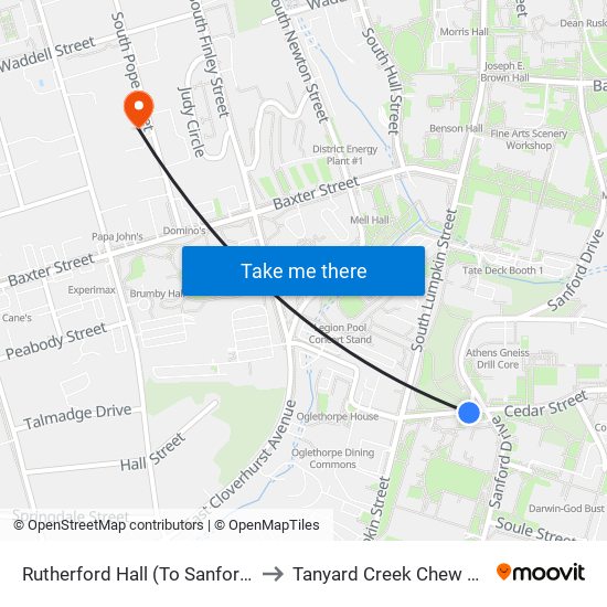 Rutherford Hall (To Sanford Dr) to Tanyard Creek Chew Crew map