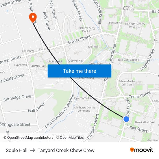 Soule Hall to Tanyard Creek Chew Crew map