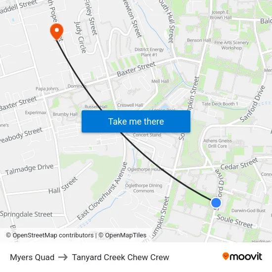Myers Quad to Tanyard Creek Chew Crew map