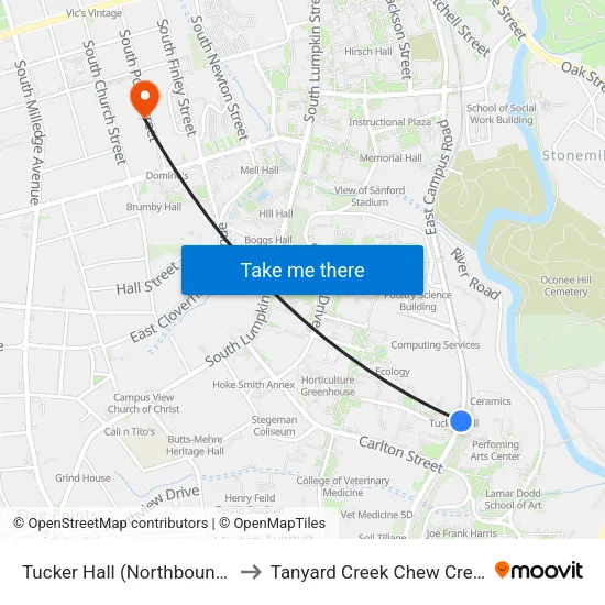 Tucker Hall (Northbound) to Tanyard Creek Chew Crew map