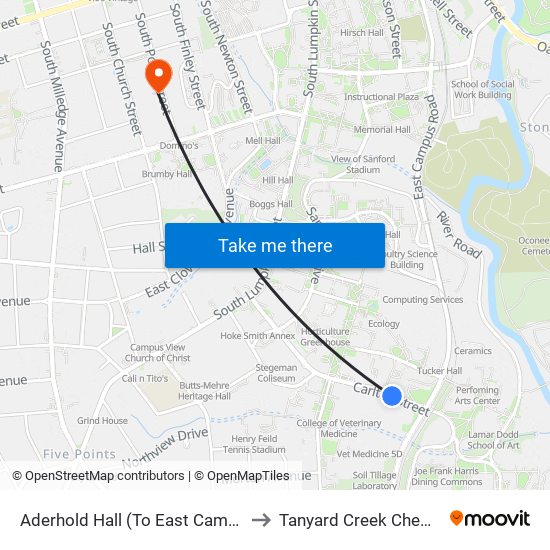 Aderhold Hall (To East Campus Rd.) to Tanyard Creek Chew Crew map