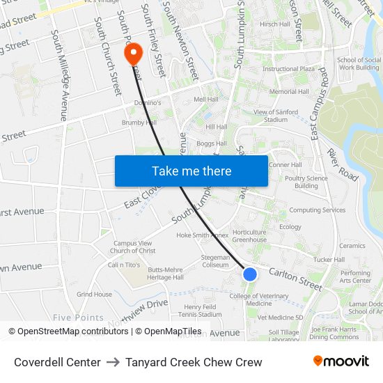 Coverdell Center to Tanyard Creek Chew Crew map