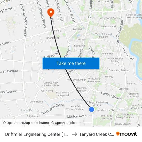 Driftmier Engineering Center (To College Station) to Tanyard Creek Chew Crew map