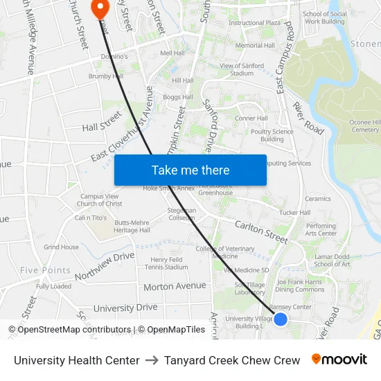 University Health Center to Tanyard Creek Chew Crew map