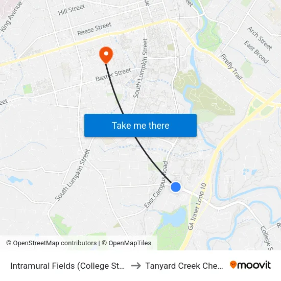 Intramural Fields (College Station Rd.) to Tanyard Creek Chew Crew map