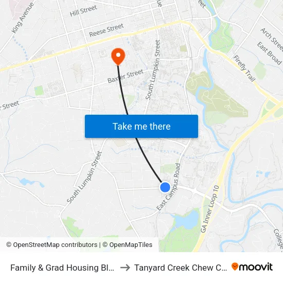 Family & Grad Housing Bldg F to Tanyard Creek Chew Crew map