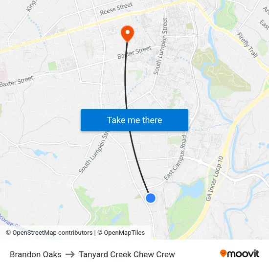 Brandon Oaks to Tanyard Creek Chew Crew map