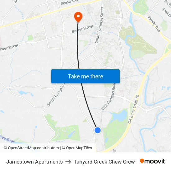 Jamestown Apartments to Tanyard Creek Chew Crew map