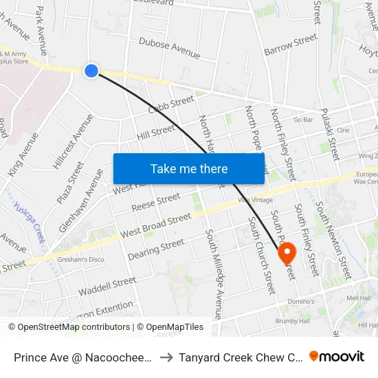 Prince Ave @ Nacoochee Ave to Tanyard Creek Chew Crew map